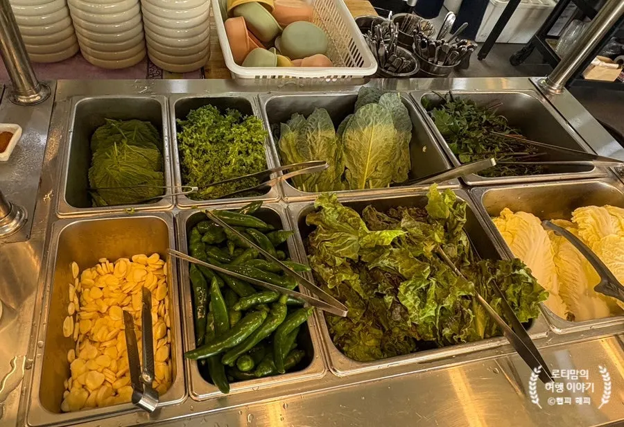 The banchan corner at the self-serve bar