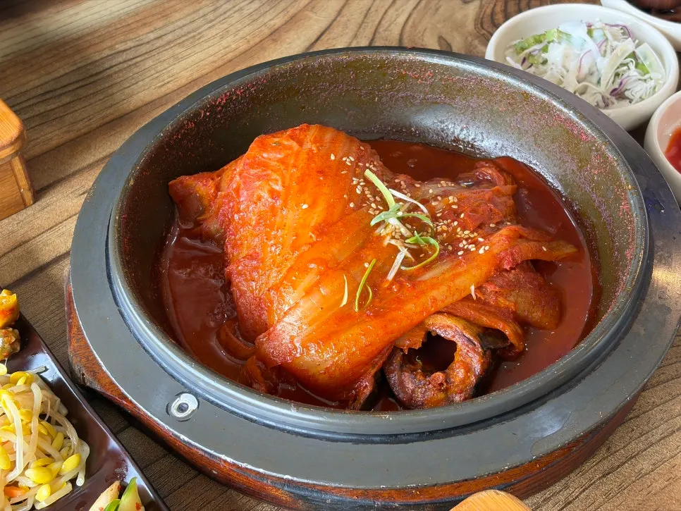 Aged kimchi mackerel ssam-bap and abalone hot stone rice set for two