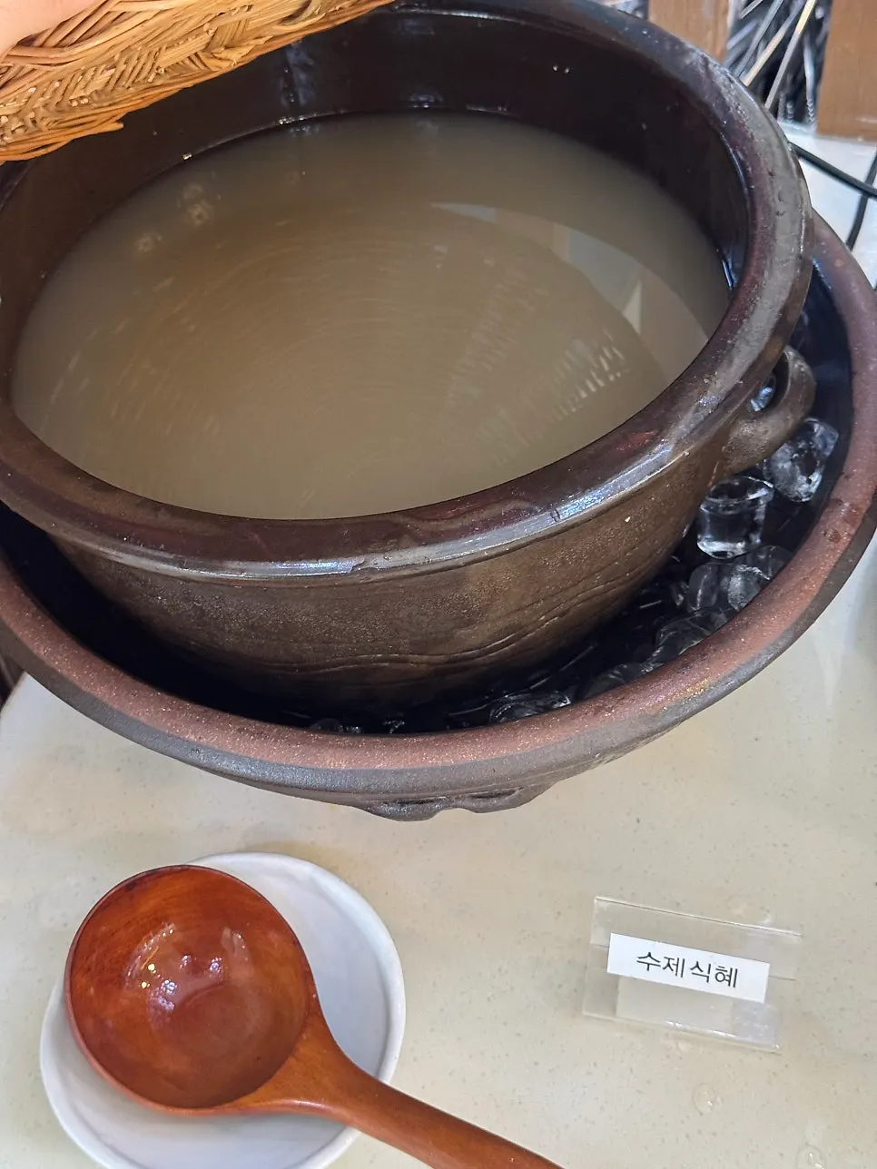 Homemade sikhye prepared at the self-serve bar