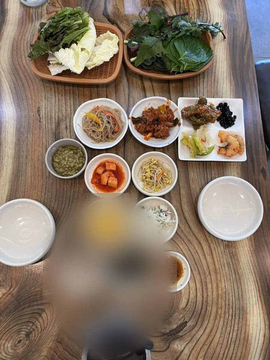 Table filled with dishes from the self-serve bar