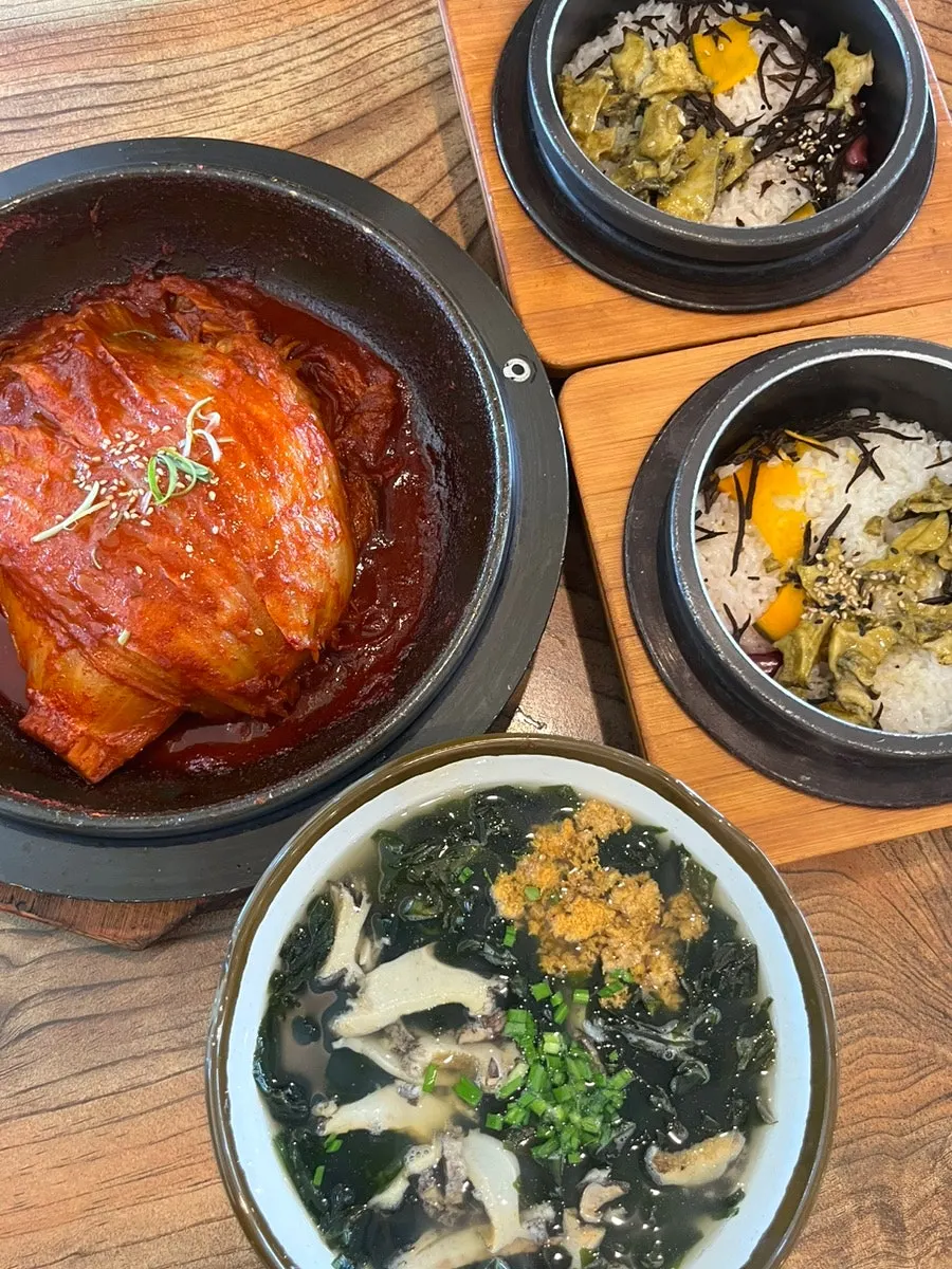 Generous spread completed with the hot-stone rice