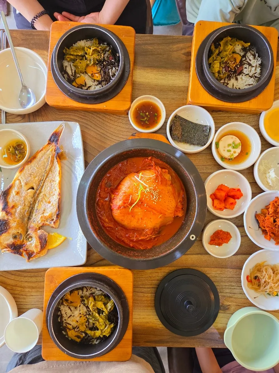Generous spread of Korean side dishes