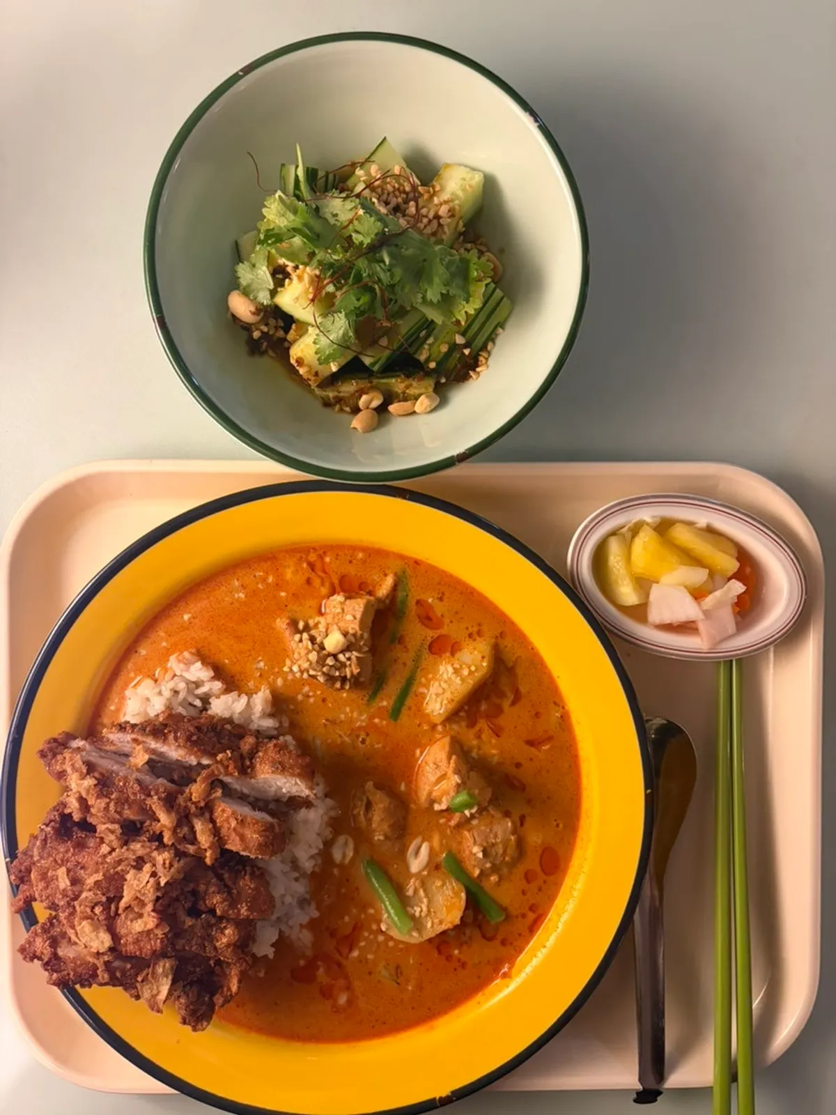 Pickled side dishes served with the chicken rice
