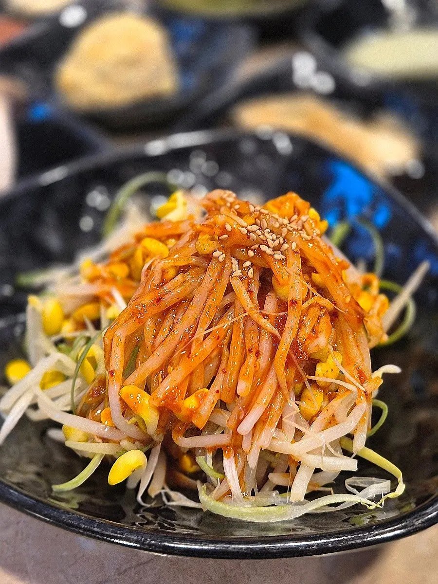 Freshly made bean sprout and scallion salad