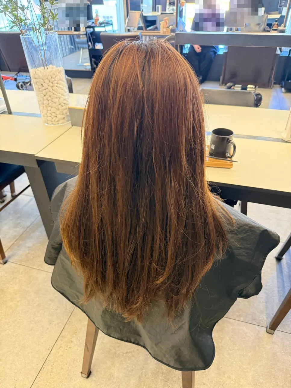 Back of the hair showing orange tone before treatment