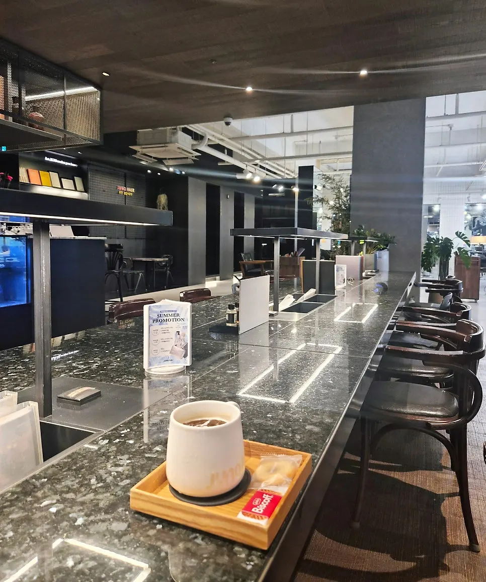 Spacious salon interior seating