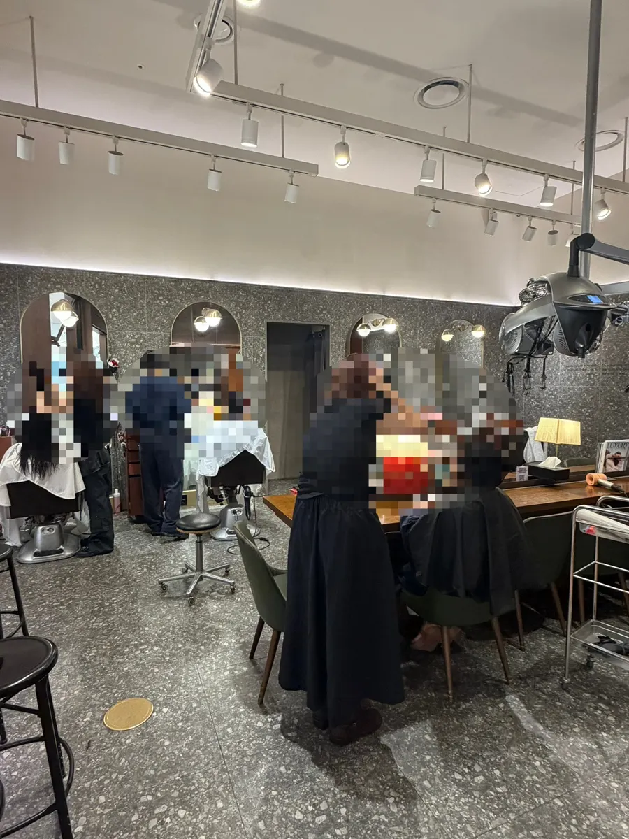 Spacious salon seating and styling area
