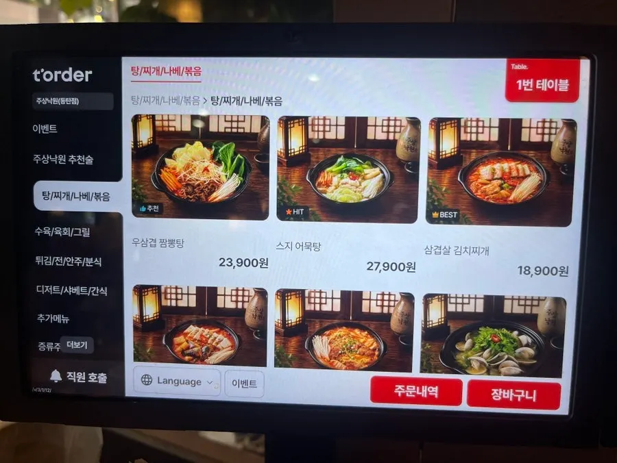 Menu board listing Jusangnakwon's drinking snacks and prices