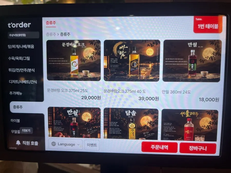 Jusangnakwon meal menu board