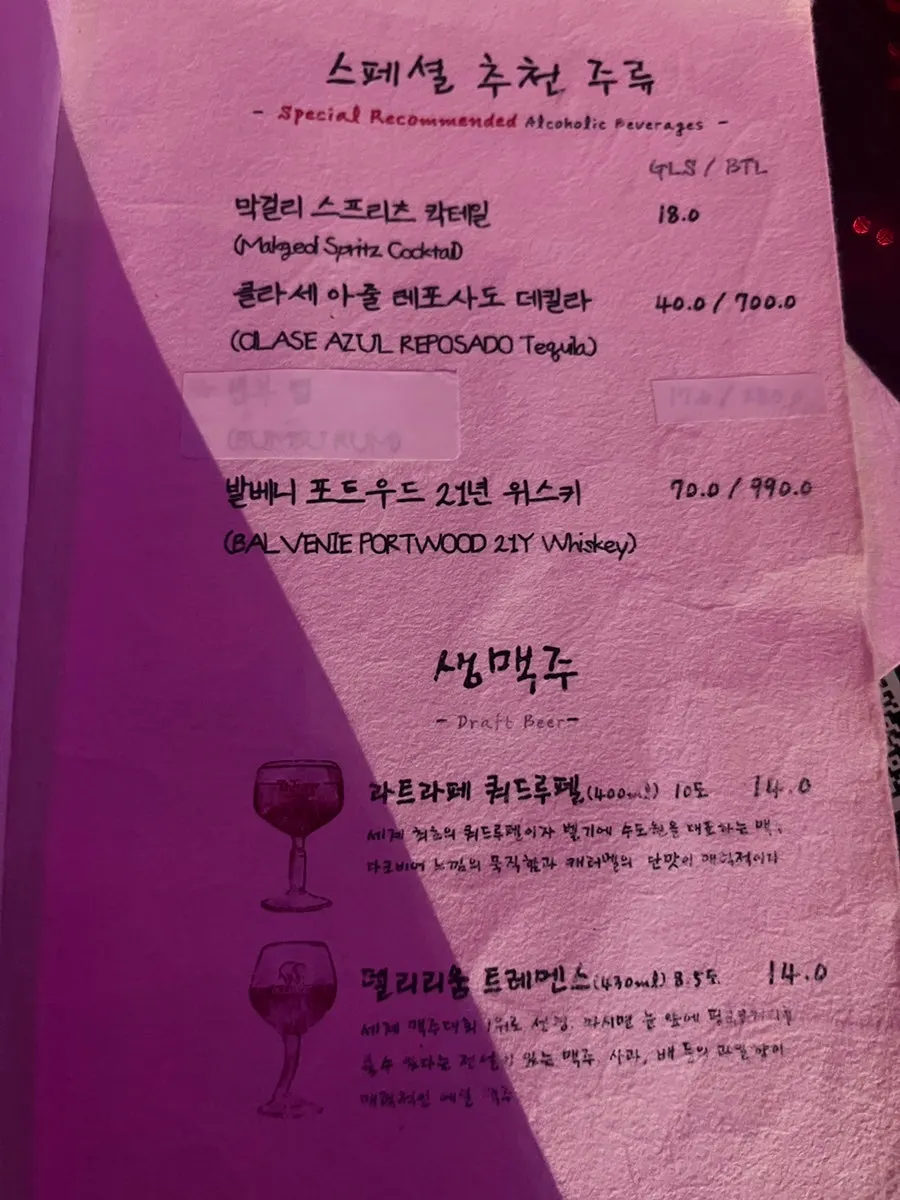 Description of the zodiac cocktail menu at Jusindang Gangnam