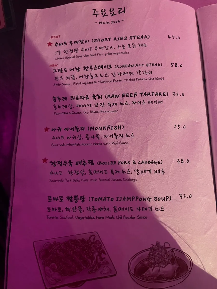Jusindang Gangnam food menu