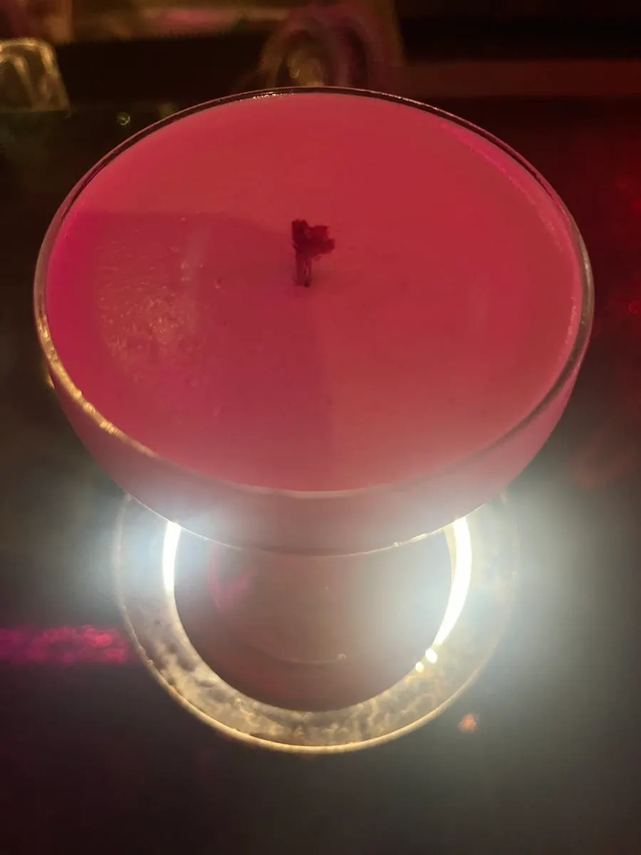Visual of the Rooster cocktail with its meringue layers