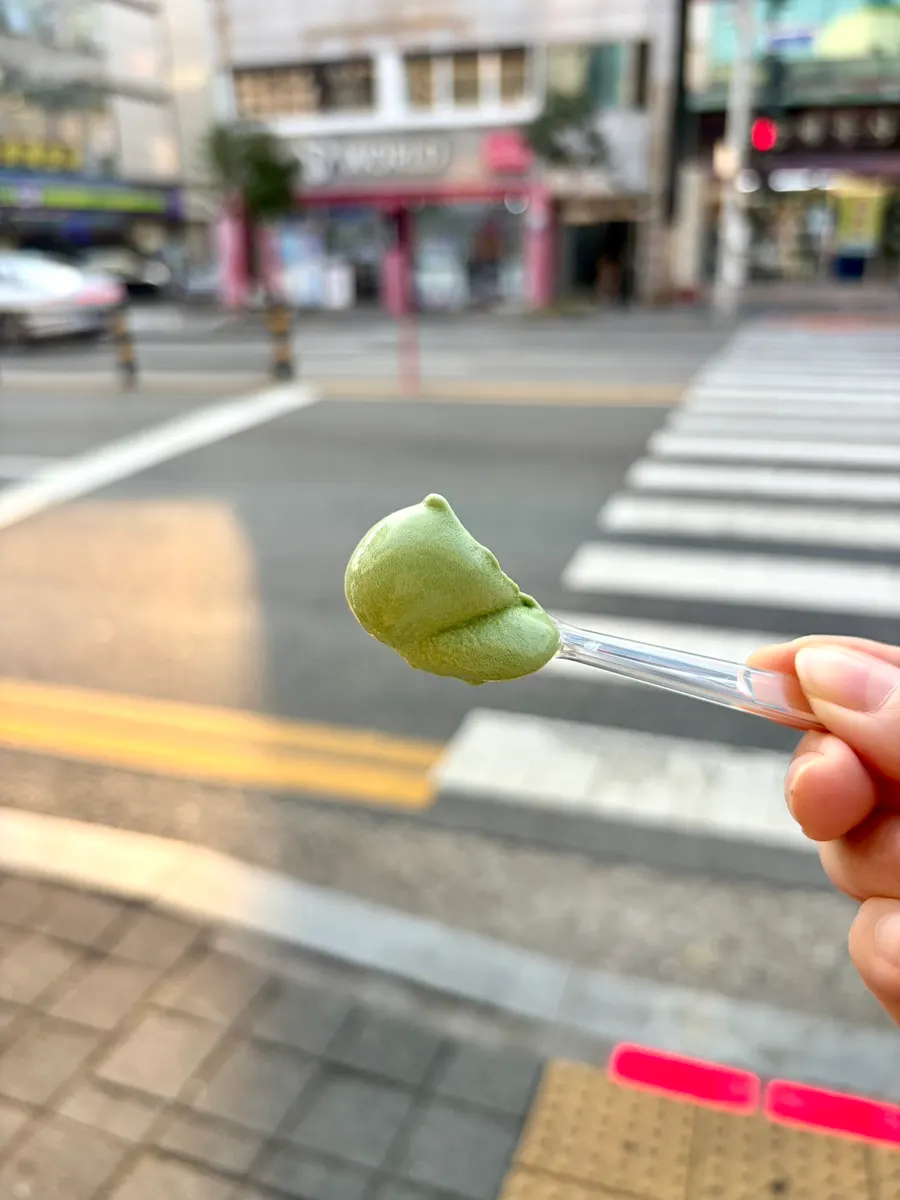 숟가락으로 떠먹는 해풍쑥 소프트아이스크림