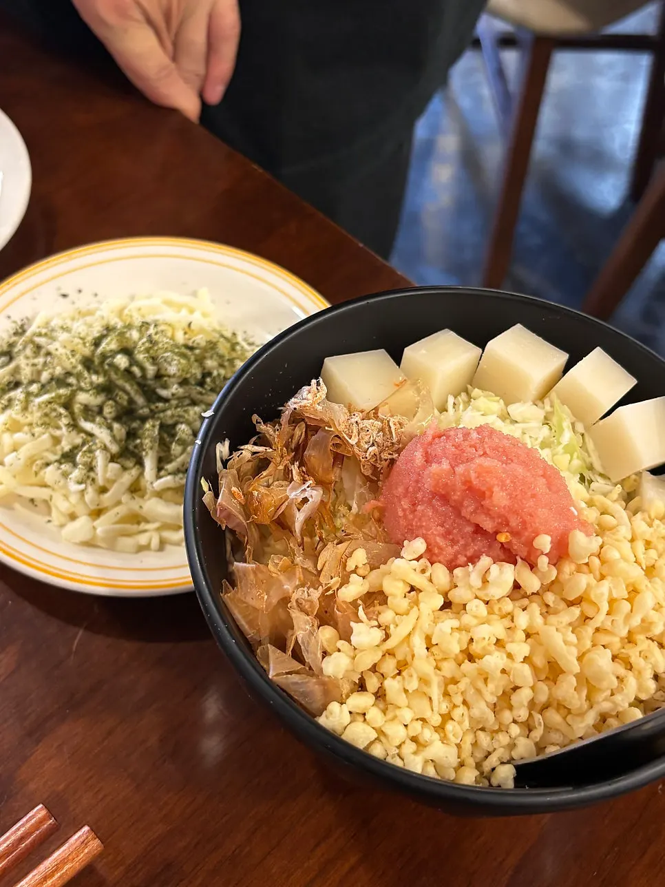 Mentaiko and mozzarella cheese ingredients for monjayaki