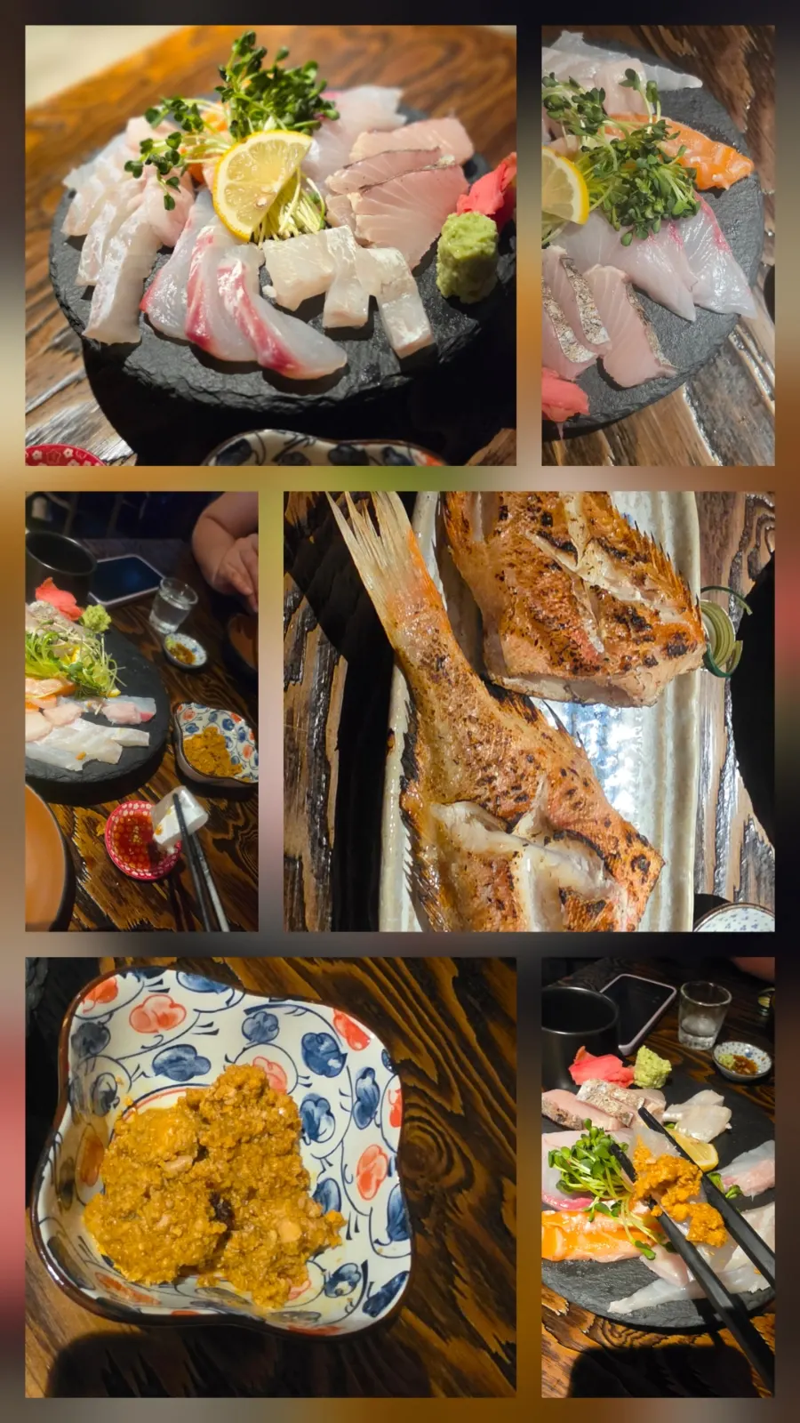 Sashimi platter with salmon and other fish varieties