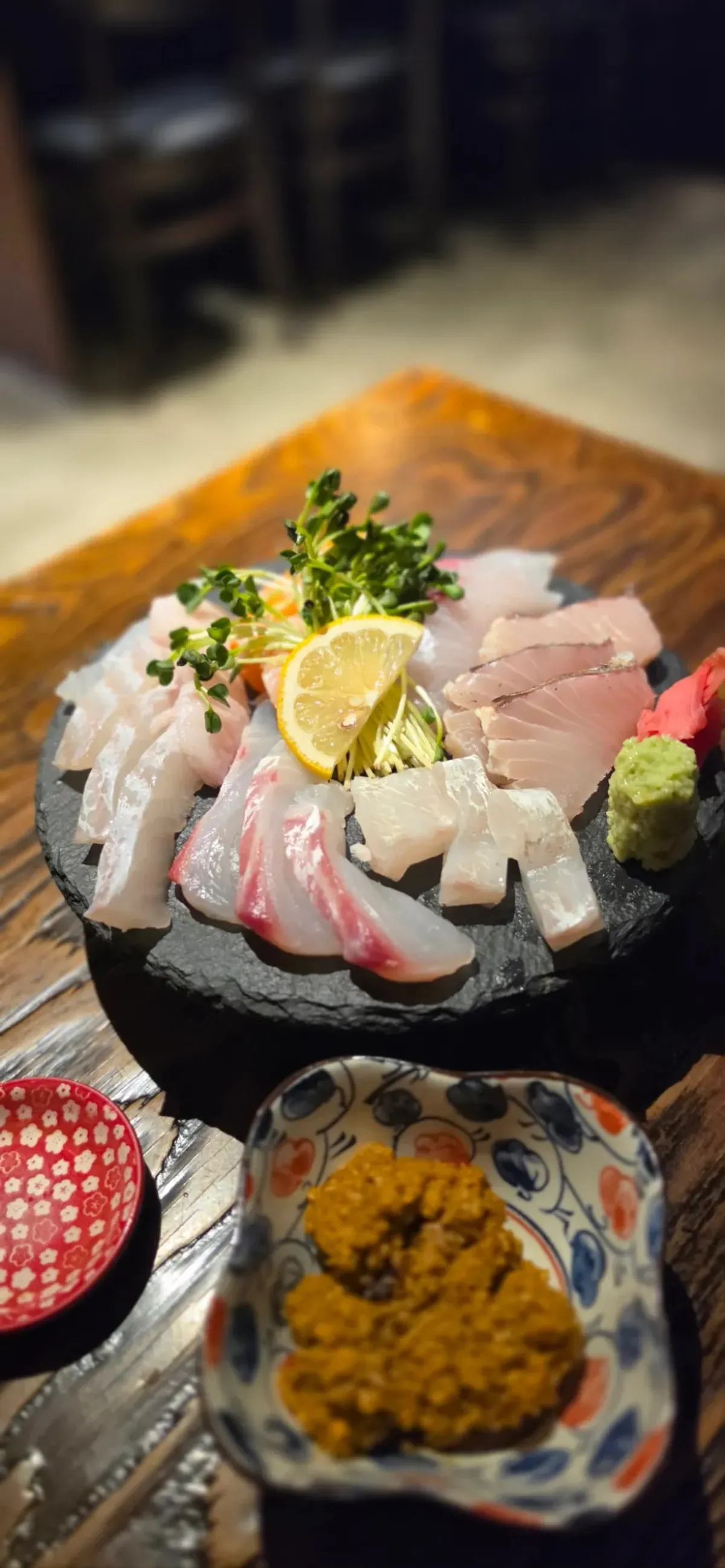 A thick-cut piece of Kaken's sashimi