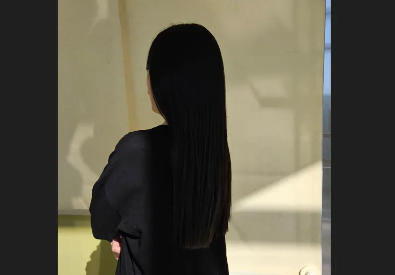Finished straightened hair shown from different angles