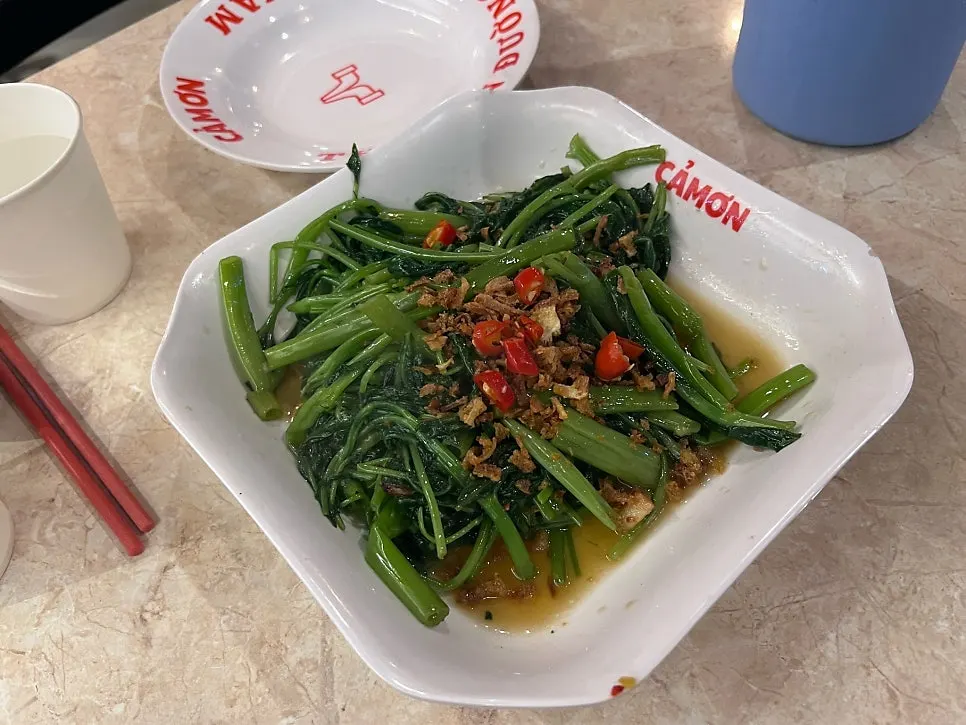 Plate of stir-fried water spinach
