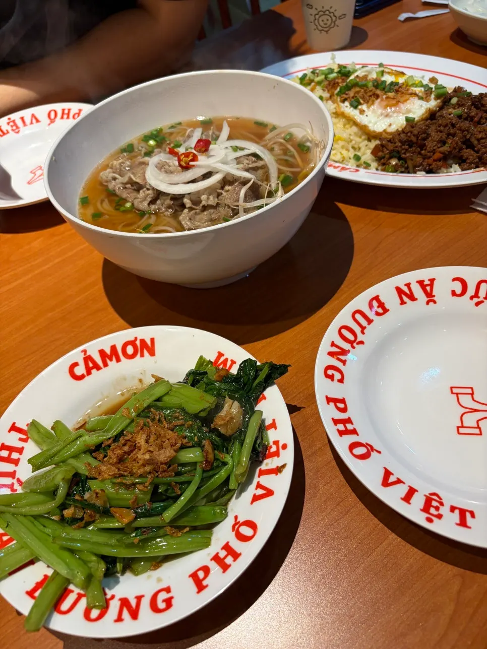 Close-up of pho noodles and broth
