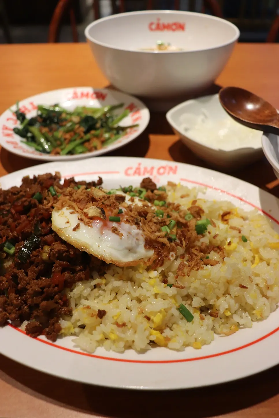 Stir-fried water spinach served with the set
