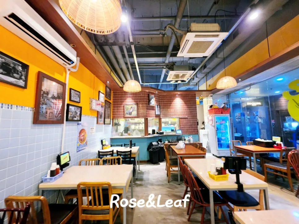 Interior with yellow walls and blue tiles