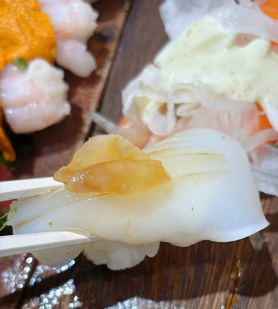 Close-up of squid sushi