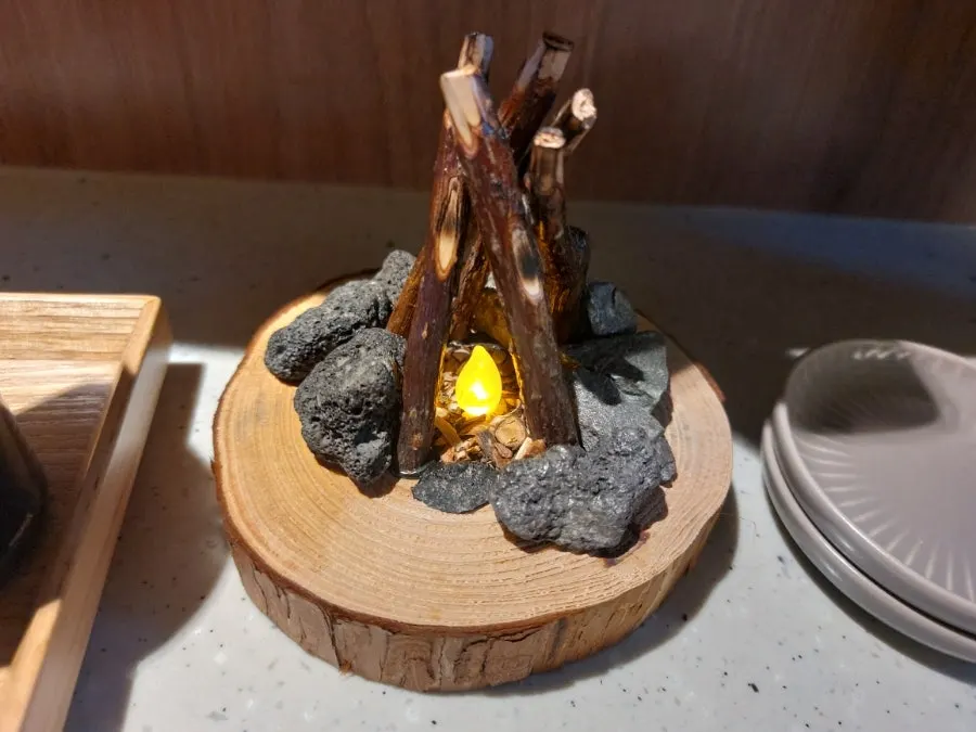 Interior with soft lighting and wood decor