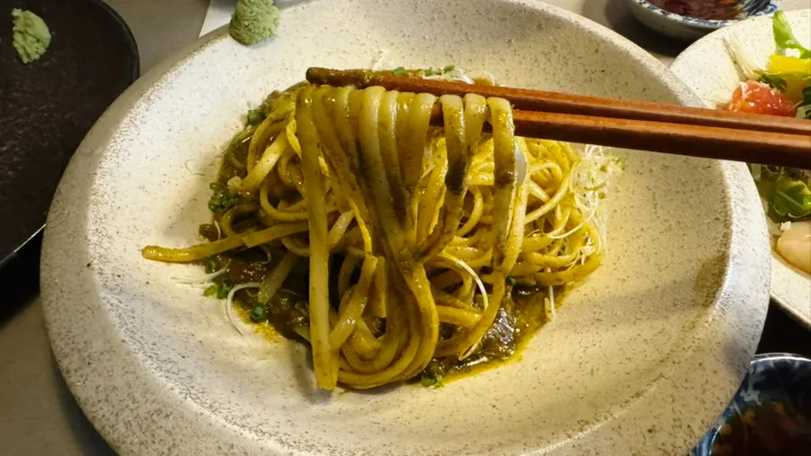 Abalone innard pasta coated in thick sauce