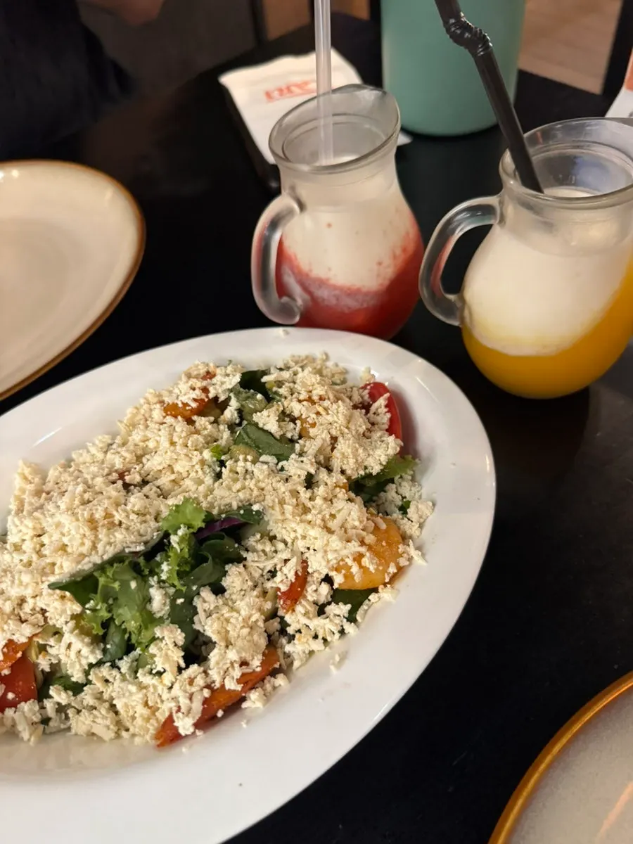 Kari shrimp salad topped with ricotta cheese