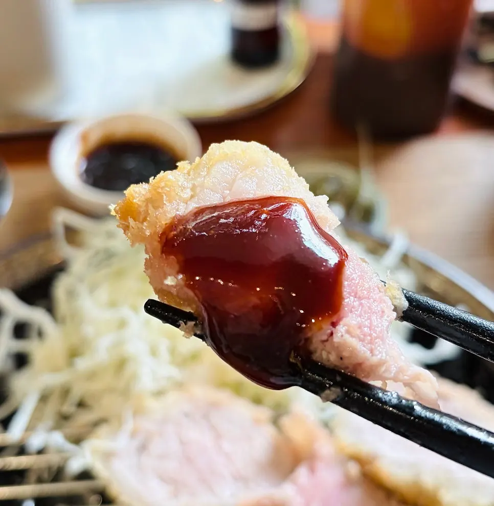 매운 소스를 올린 특로스카츠 한 점