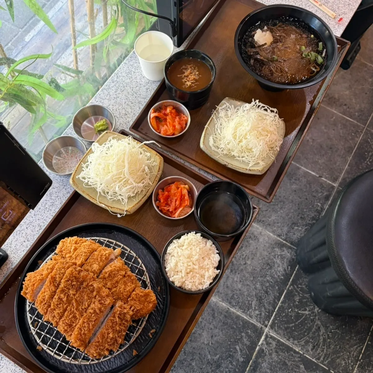 Mixed katsu set, cold soba, and mini curry spread