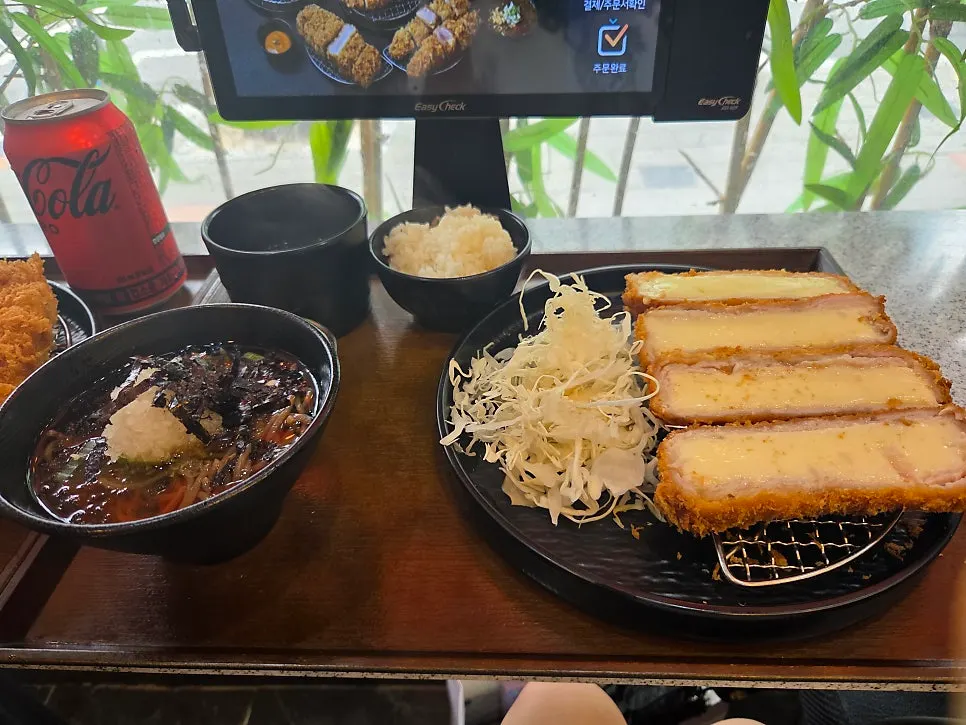 Full spread of the cheese katsu set at Katsu Monster Myeonmok