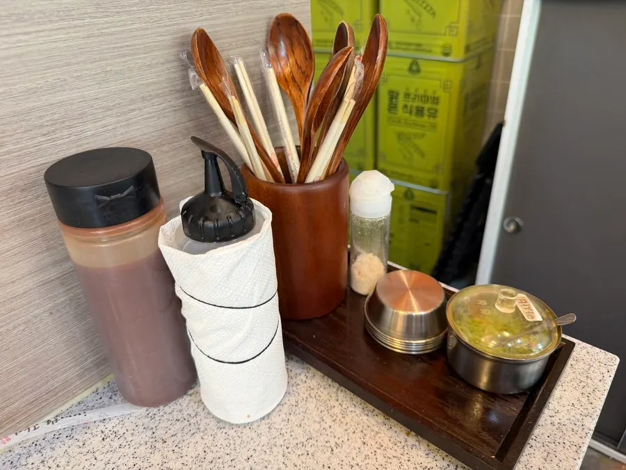 Station with wasabi, Himalayan salt and tonkatsu sauce
