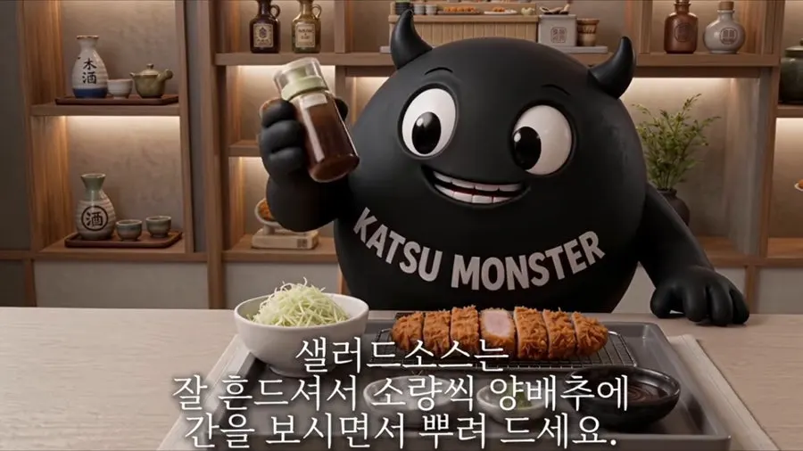 Screen showing how to dip katsu in sauce