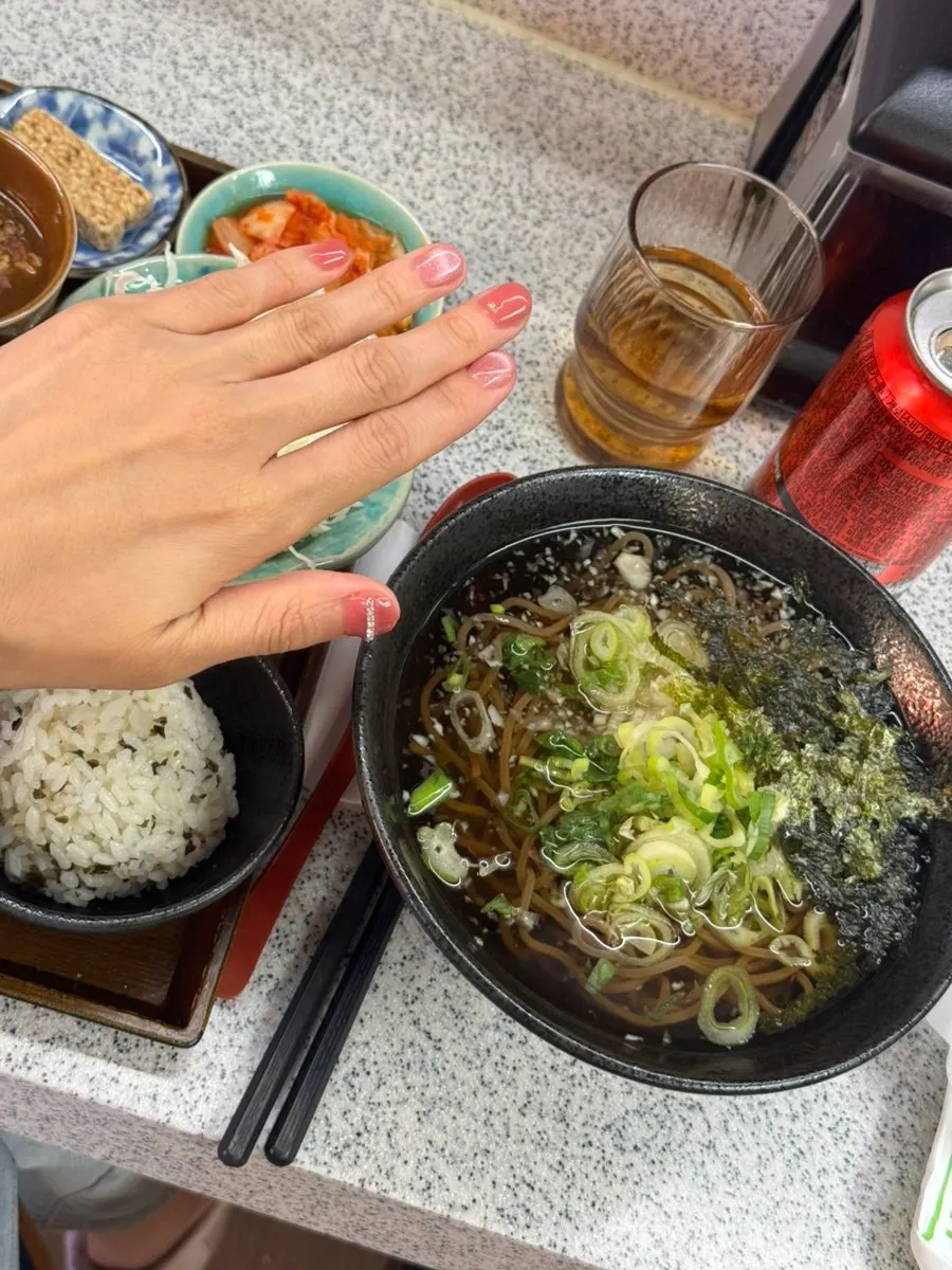 Full view of the triple katsu cold soba set