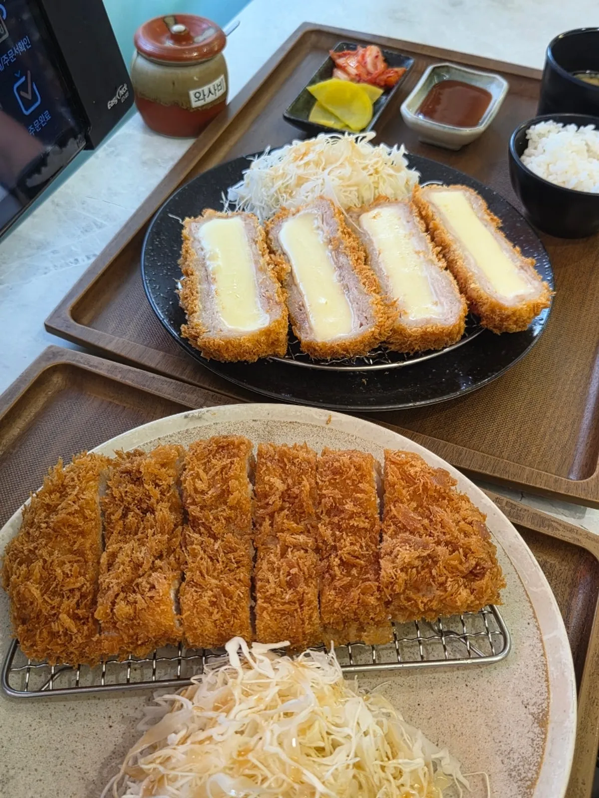 Lunch spread of rosu katsu and cheese katsu together