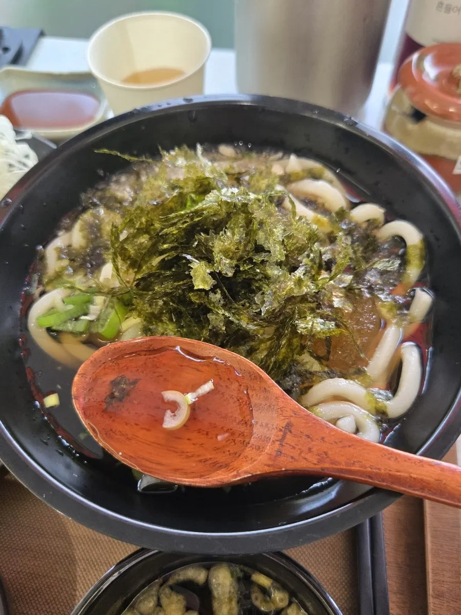 돈카츠와 함께 나온 냉우동