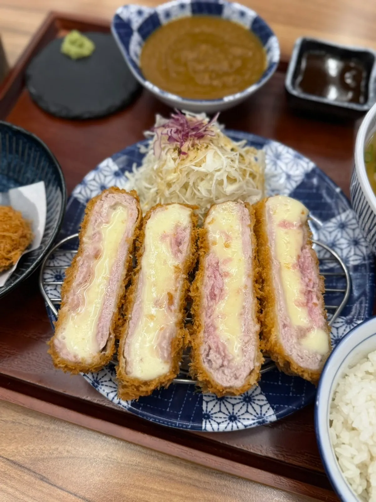 Plate of mozzarella cheese katsu