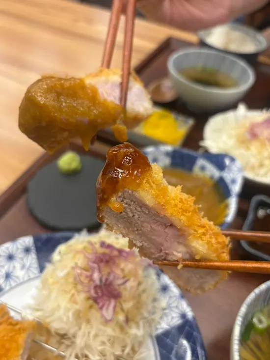 Tray with handmade tonkatsu sauce and wasabi