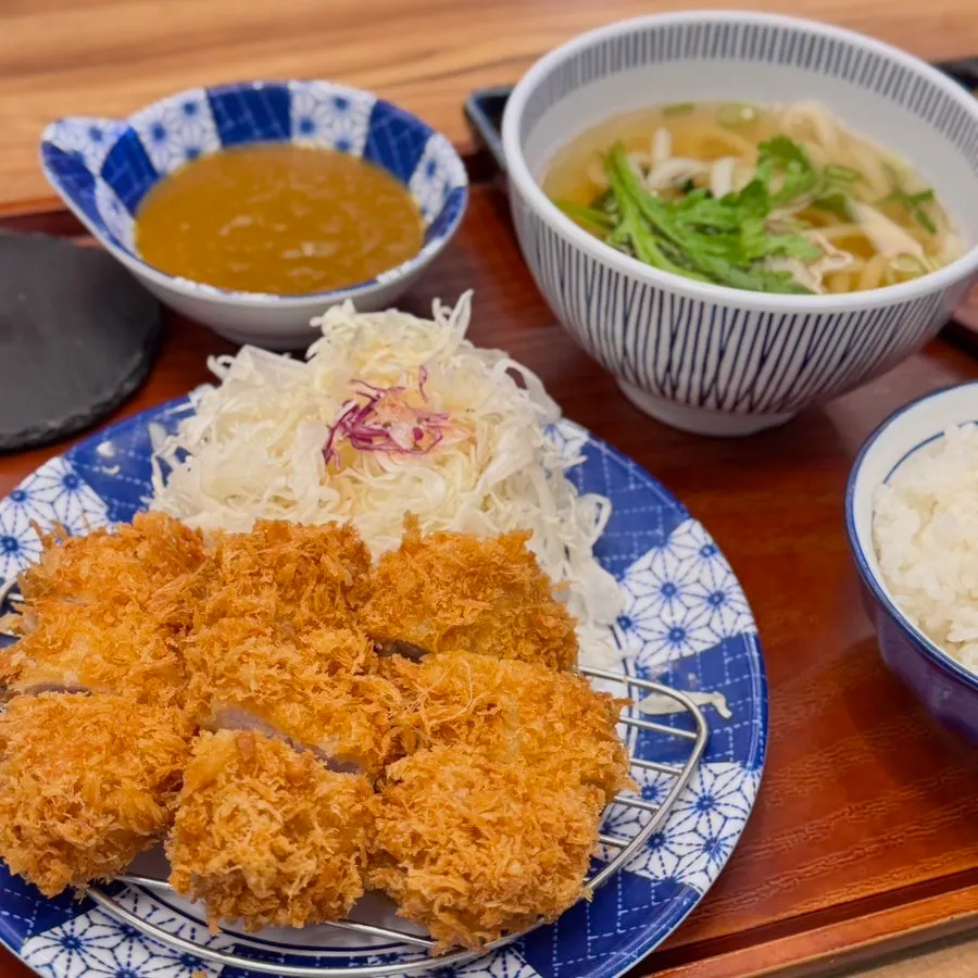 Full spread of the hire-katsu set at Katsu Shokudo