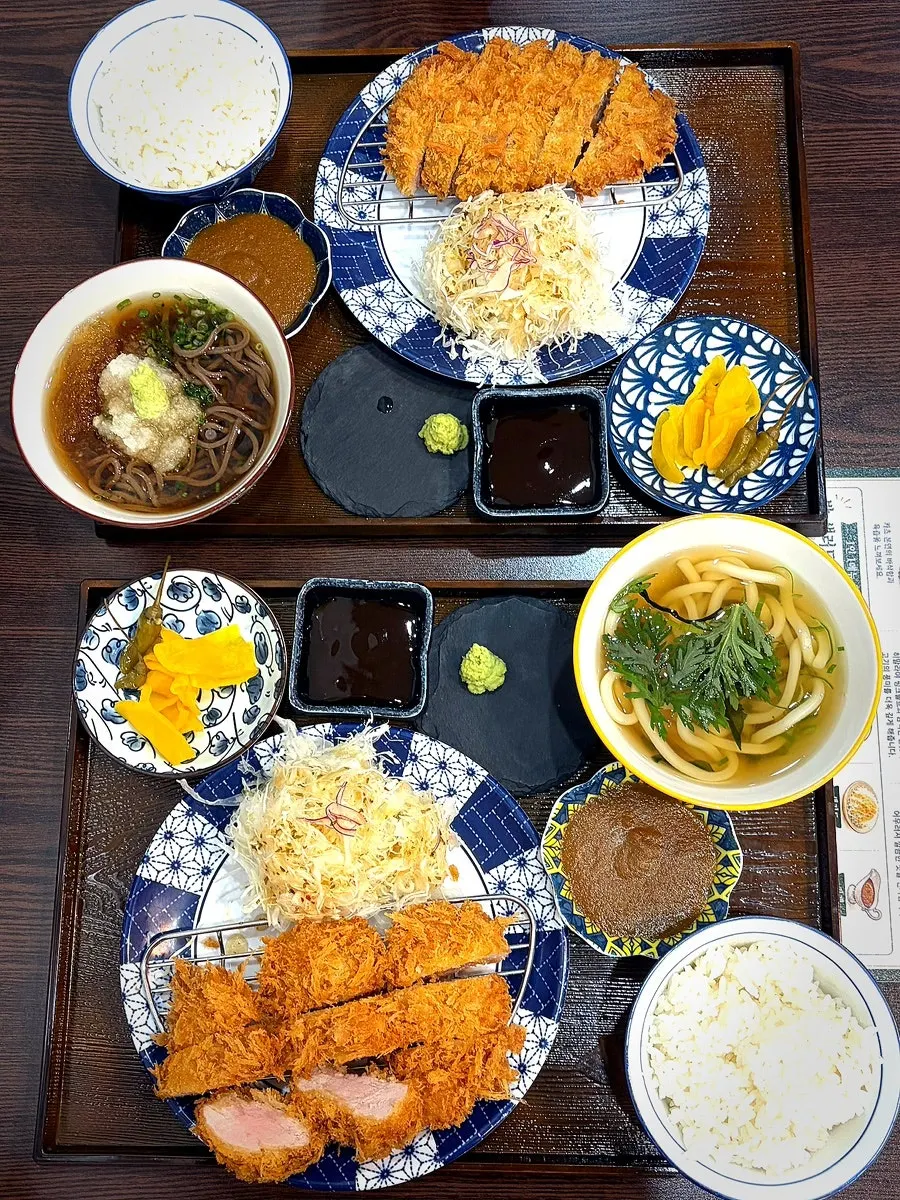 Set for two with rosu katsu, hire katsu, mini udon, and soba