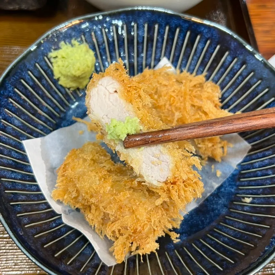 Tenderloin katsu served with wasabi and Himalayan salt