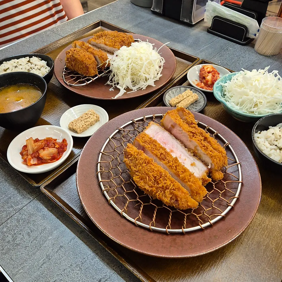 갓 튀겨 나온 돈까스 클로즈업