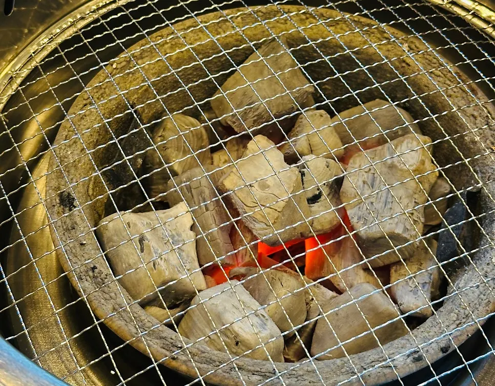 Charcoal brazier brought out already properly lit