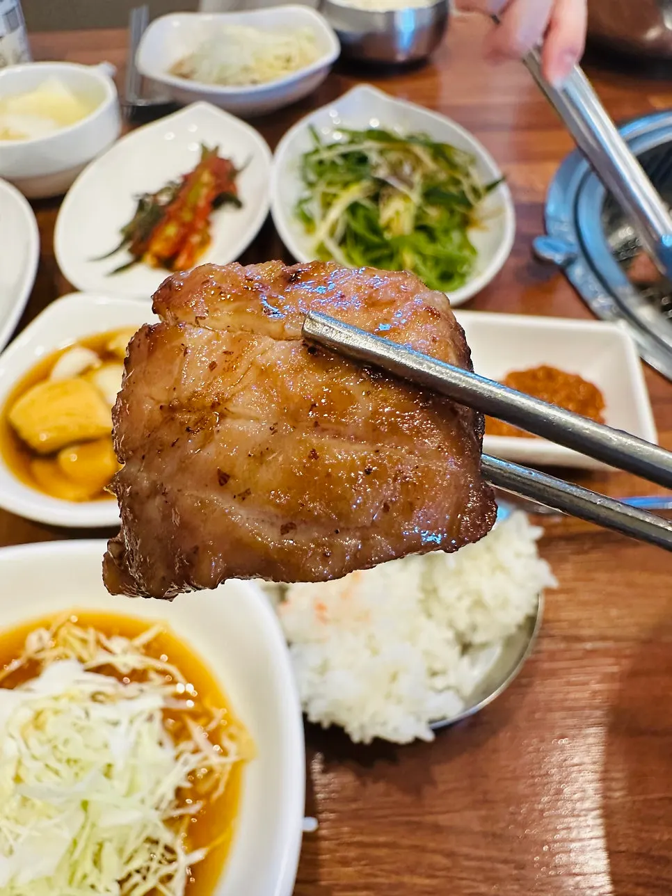 Charcoal pork galbi eaten with rice