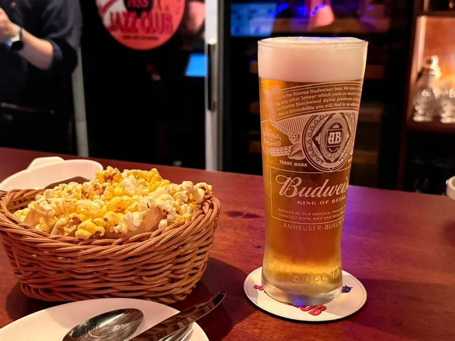 A glass of draft beer at Kick Ass Jazz Club