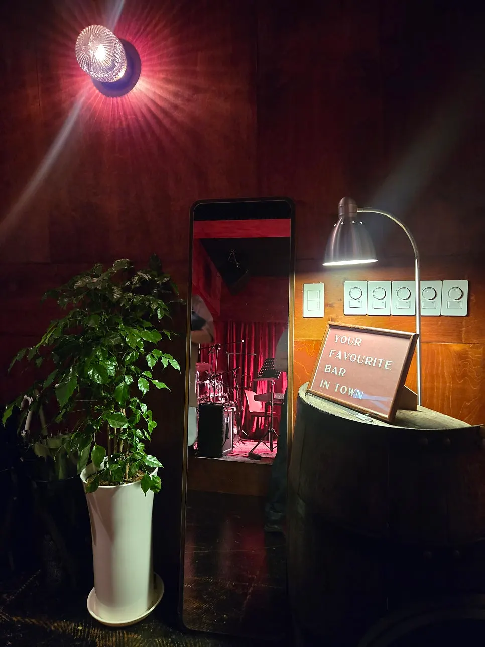 Dim-lit atmosphere inside the jazz bar