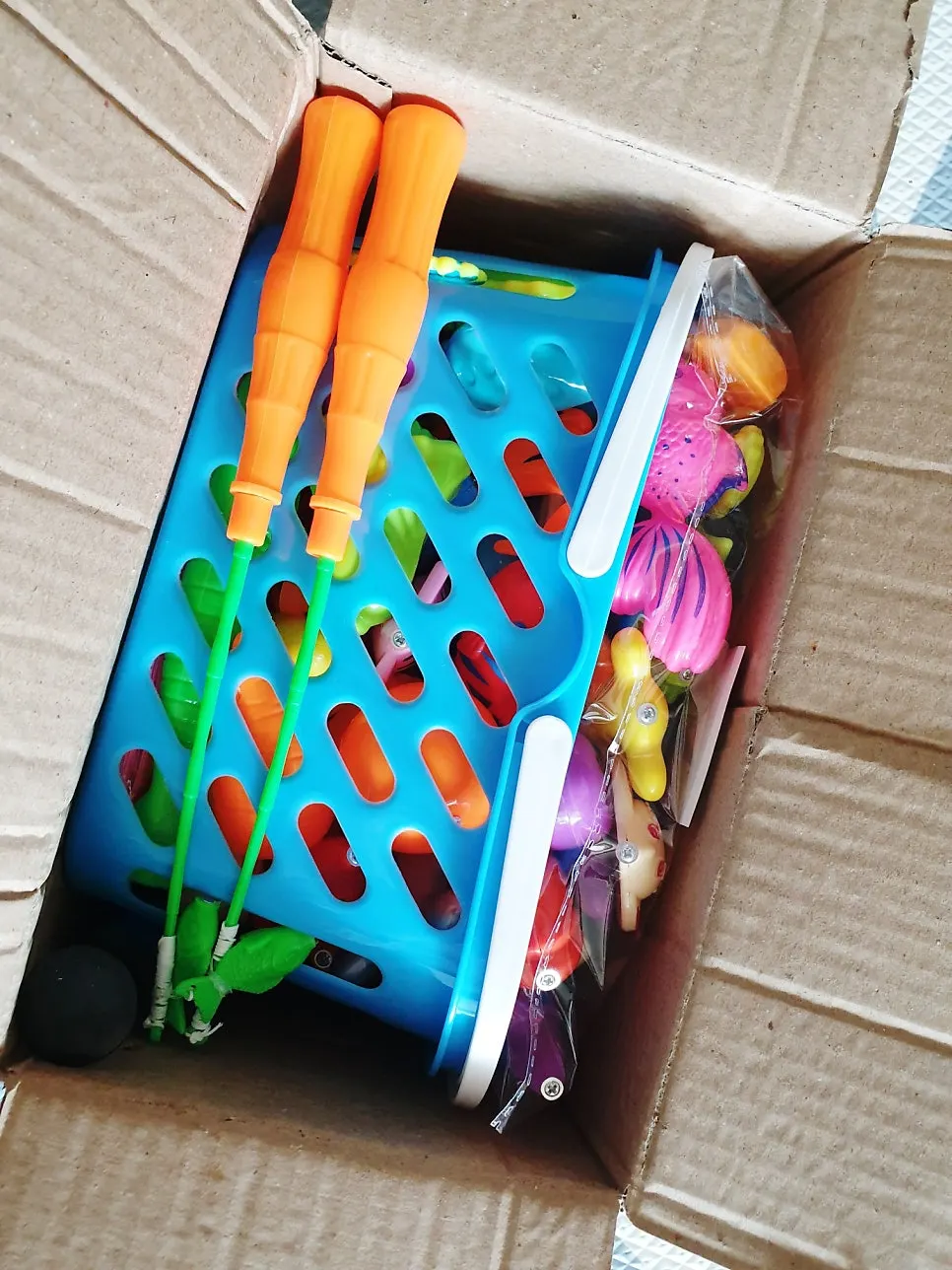 Toddler fishing game set with a basket