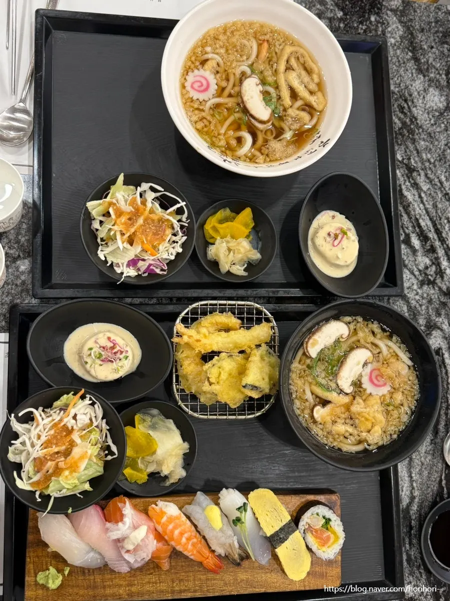 Table set with the ordered dishes