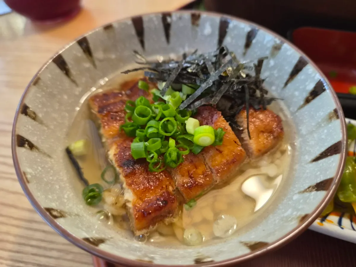 Eel ochazuke finished with dashi broth poured over it